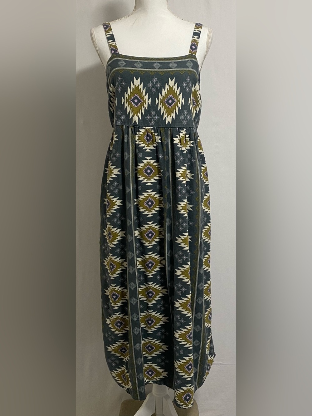 Sonoma Olive, Cream & Purple Geometric Maxi Dress